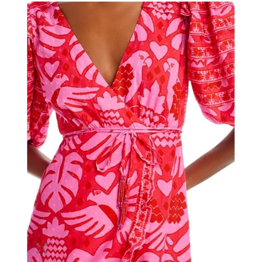 Farm Rio Jungle Scarf Wrap Midi Dress Pink Red Size XL New With Tags - Picture 7 of 11